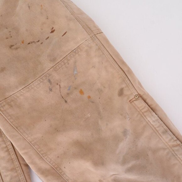 '06 Carhartt Distressed W/ Paint Splatter Tan Quilt Lined Overalls 40x36 USA - Picture 9 of 15